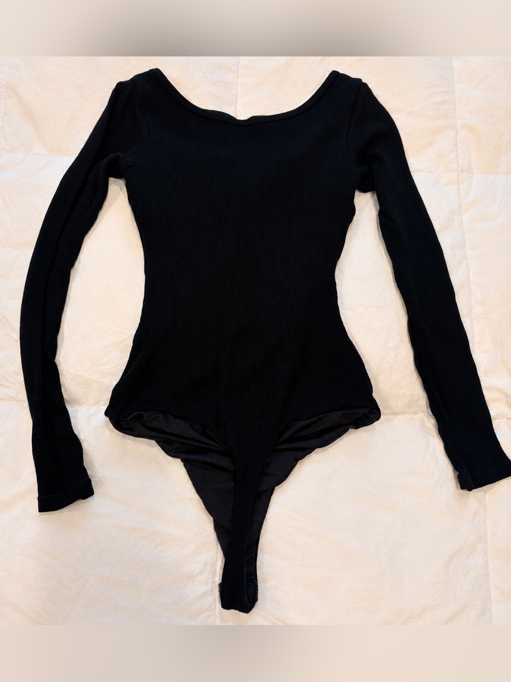 Klassy Network Black Ribbed Long Sleeve Thong Bodysuit XS - Picture 3 of 3